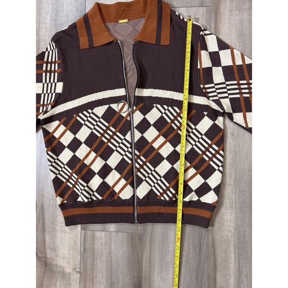 Dodo Bar Or Paula Jacquard-Knit Zip Jacket 2 Tone Brown Geometric Pattern 46. - Picture 7 of 16